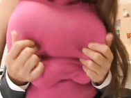 Gorgeous Hitomi Tanaka is all dressed up because she knows that she's going to entice this guy with her humongous tits.