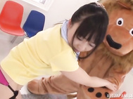 Naughty Japanese teen girl Nozomi Hazuki is happy to pose in front of a camera with two big live toys.