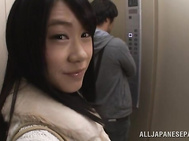 Risa Hitomi hot Asian chick sucks cock in public.