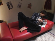 Amazing Japanese mature lady bounces on cock of a young guy.
