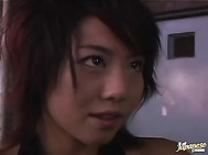 Japanese AV model gives a hot blowjob.