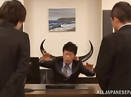 Gorgeous office babe Rin Sakuragi sucks her boss for his sperm.
