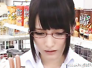 Hot office girl Mihono Sakaguchi engulfs two dicks gets nailed hard.