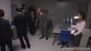Sugary office babe Minori Hatsune gets screwed by a group of dudes.