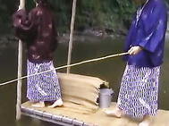 Japanese babe gets pussy licked outdoors.
