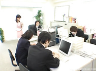 Pretty office chick Nana Nanaumi gets fucked by horny guys in her office.